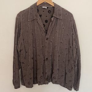 CP Shades sun and moon embroidered blouse long sleeve button up 100% rayon